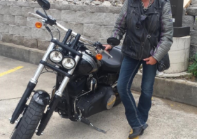 Kelly and her motorcycle